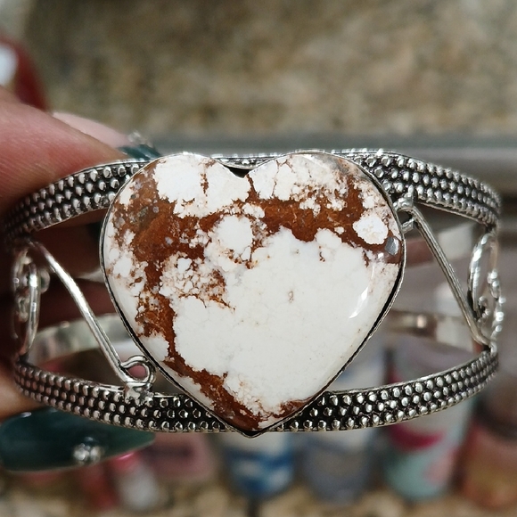 Wild Horse Jasper.925 Sterling Silver Cuff Bracelet - Picture 1 of 3
